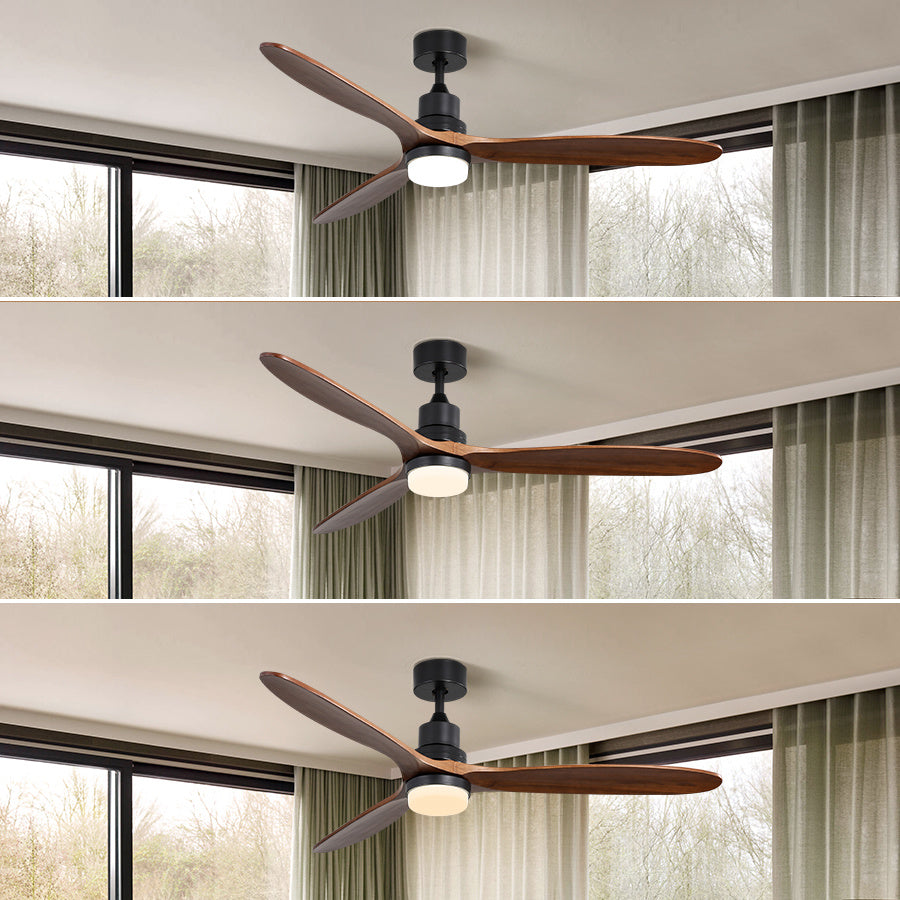 60 Inch Ceiling Fan With Lights 3 Carved Wood Fan Blade Noiseless Reversible Motor Remote Control