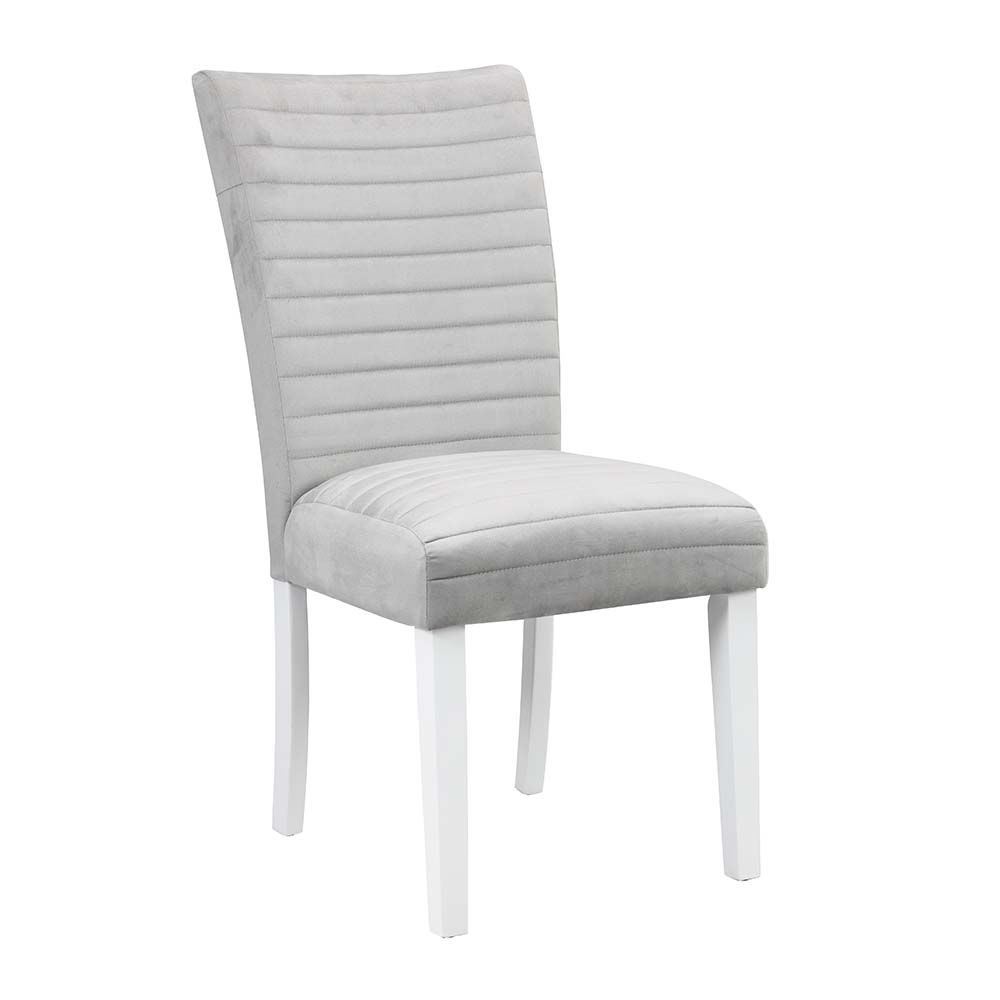 ACME Elizaveta Side Chair (Set-2), Gray Velvet, Faux Crystal Diamonds &White High Gloss Finish DN00815