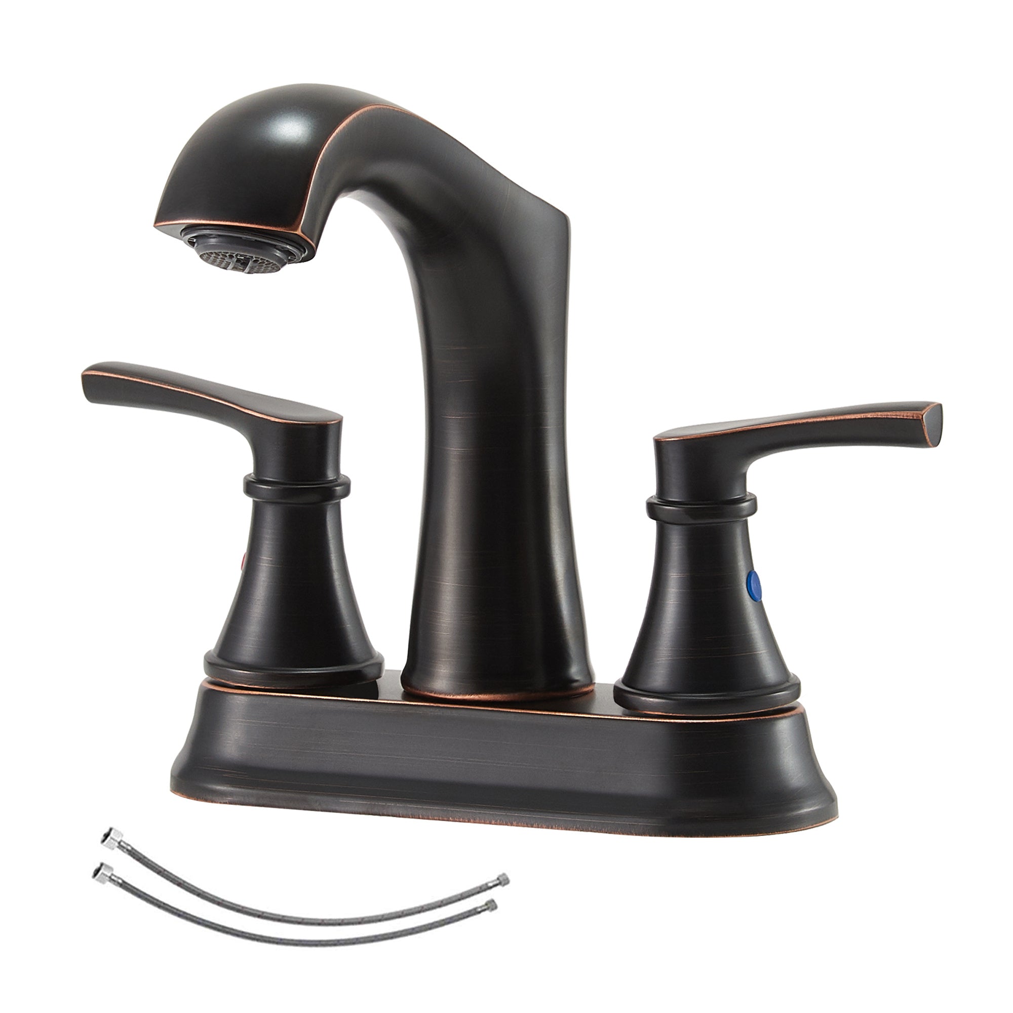 Oil Rubbed Bronze Vanity Sink Faucet,2 Handles 2 Holes 4 Inch Centerset Modern Bath Lavatory Sinks Faucets Set with Hose