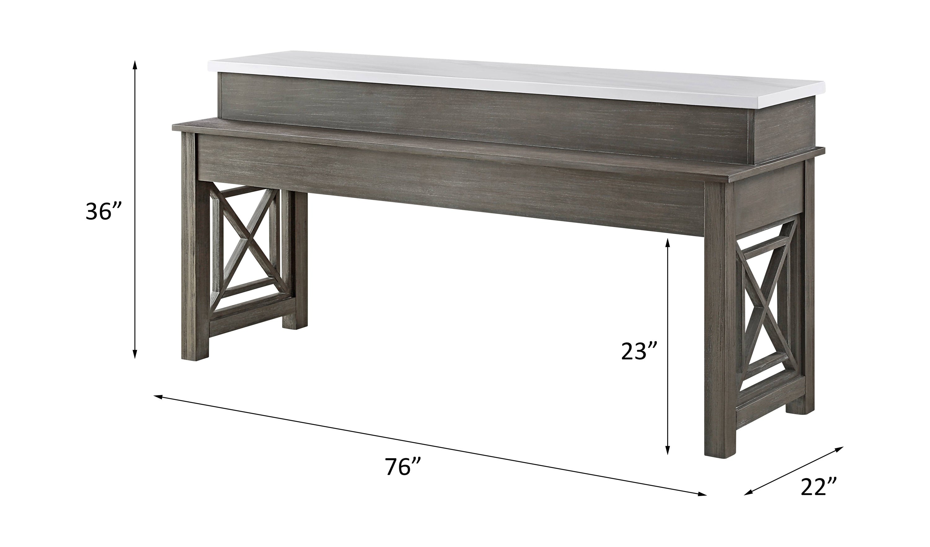 ACME Wandella4Pc Pk Counter Height Set w/USB in Beige Fabric, Marble & Weathered Gray Finish DN00088