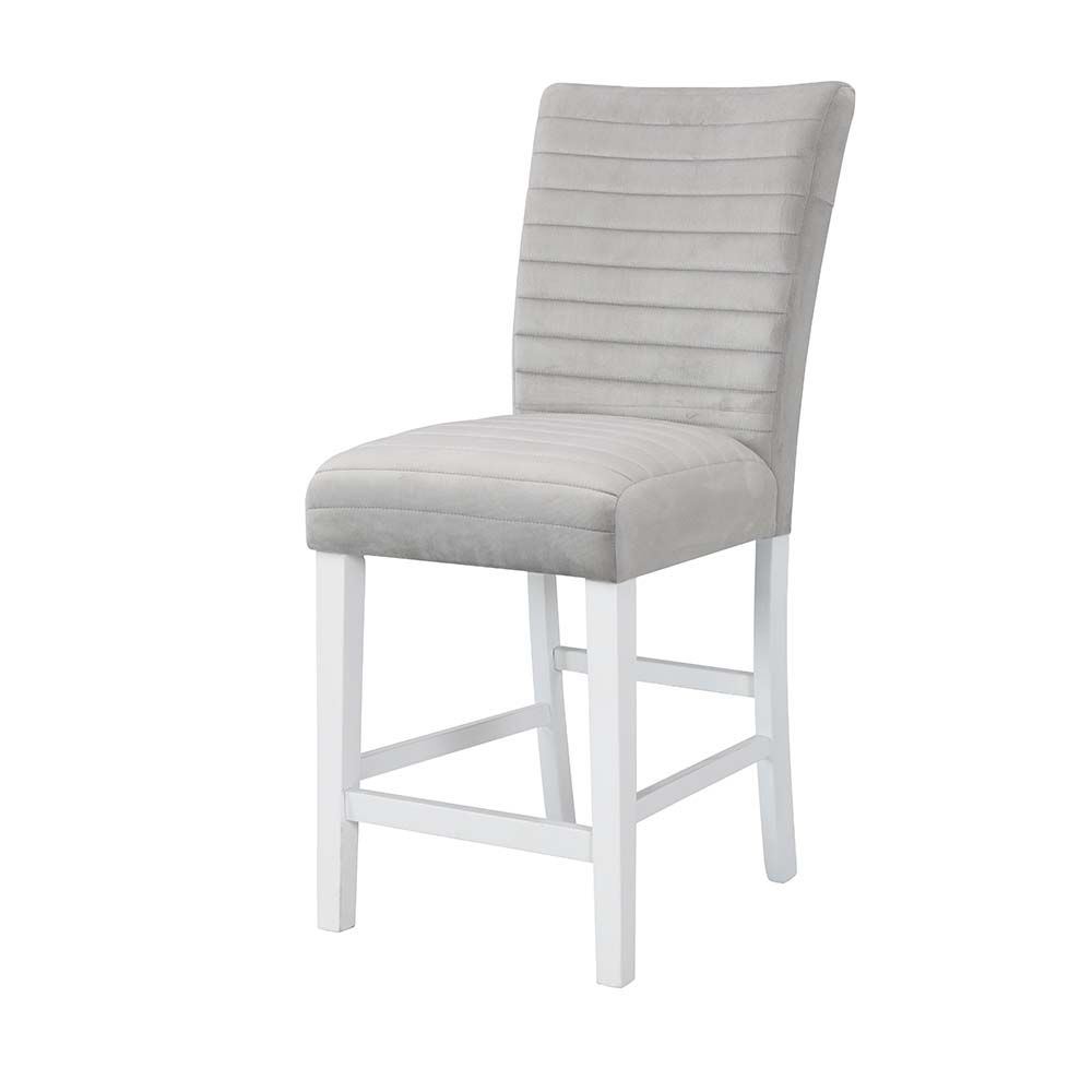 ACME Elizaveta Counter Height Chair (Set of 2), Gray Velvet, Faux Crystal Diamonds &White High Gloss Finish DN00818