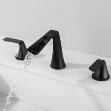 Two-Handle Widespread Bathroom Faucet Black Bathroom Faucet 8 Inch 3 Holes Waterfall Bath Sink Lavatory Supply Lines Hose