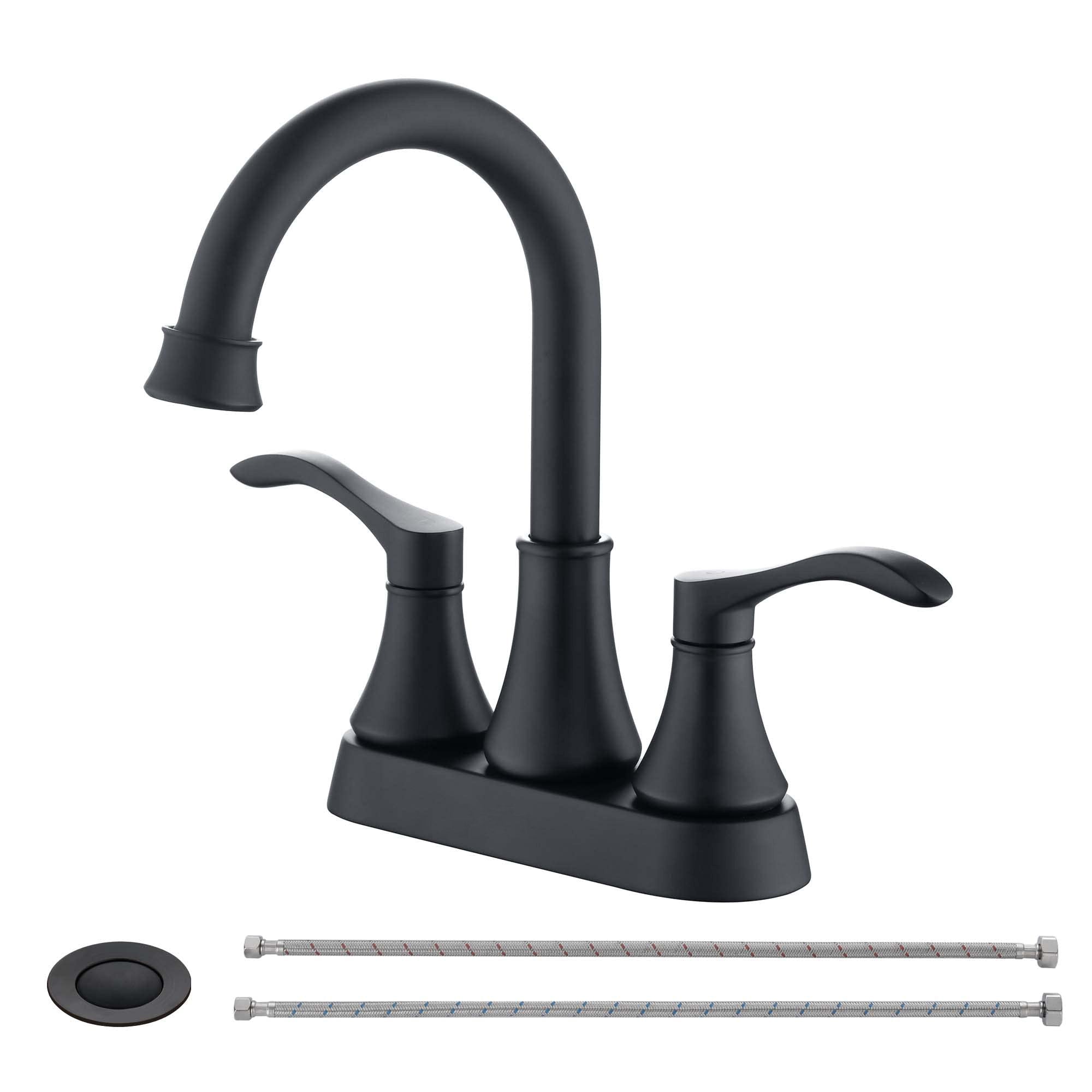 2 Handles Bathroom Sink Faucet, Matte Black 3 Hole Centerset RV Bathroom Faucets, with Stainless Steel Pop Up Drain Sets