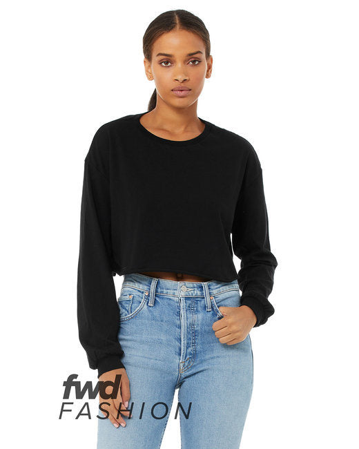 FWD Fashion Ladies' Cropped Long-Sleeve T-Shirt - WHITE - S