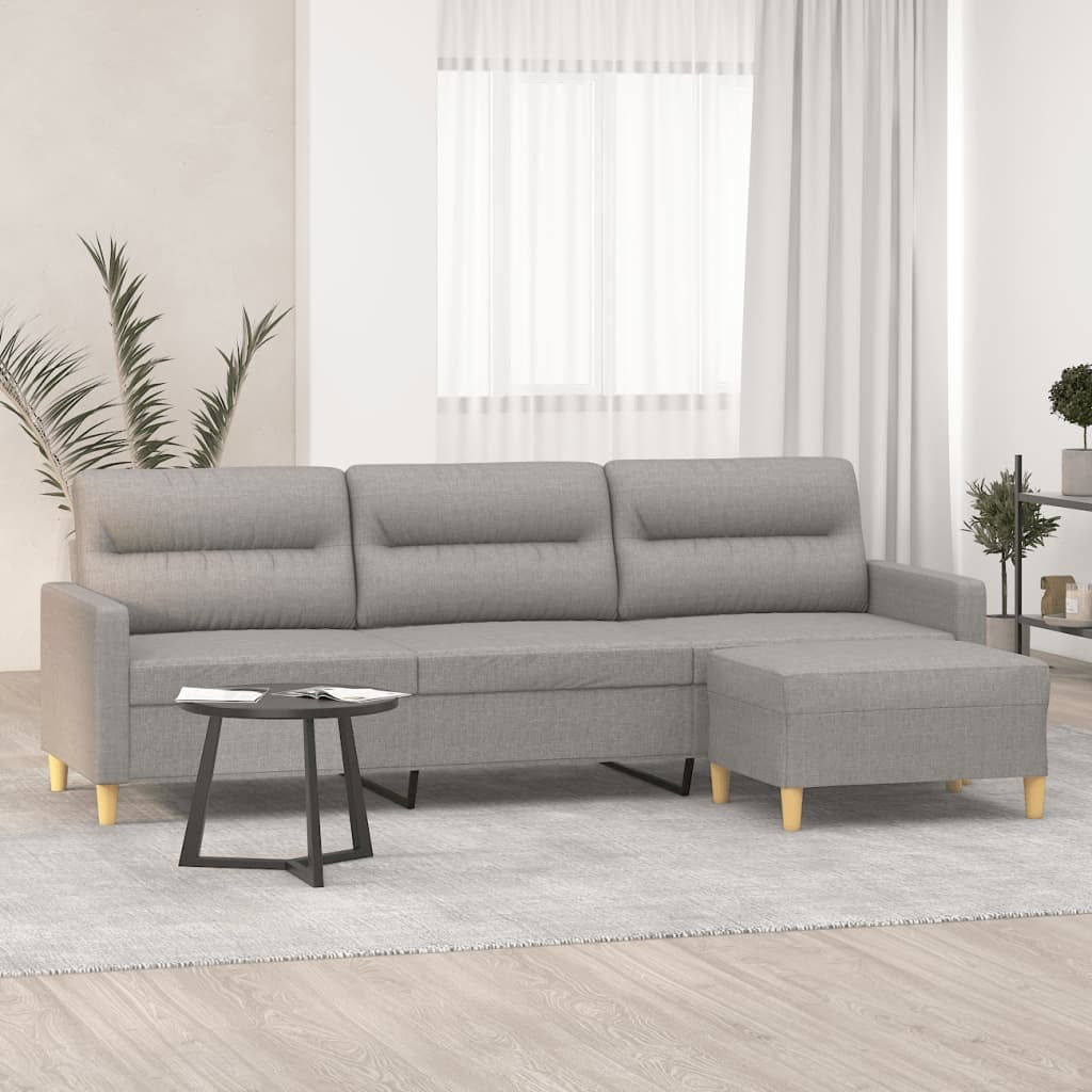 3-Seater Sofa with Footstool Light Gray 82.7" Fabric