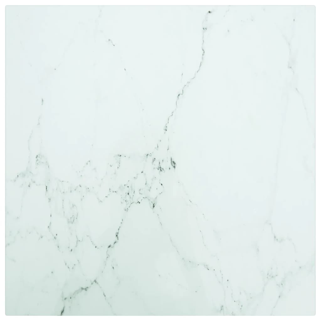 Table Top White 15.7"x15.7" 0.2" Tempered Glass with Marble Design