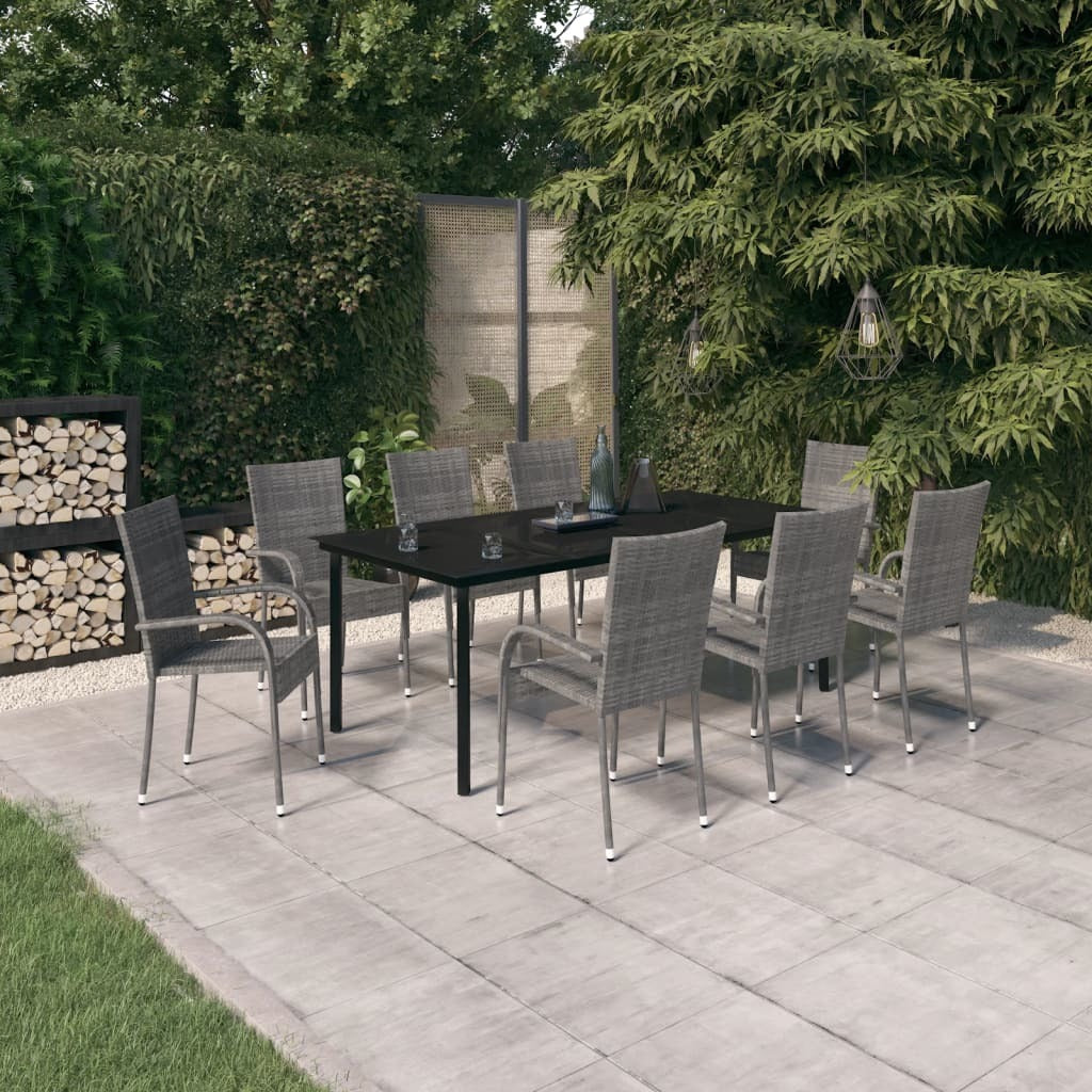 9 Piece Patio Dining Set Gray and Black