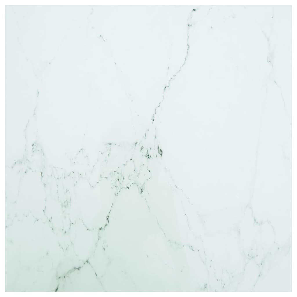 Table Top White 27.6"x27.6" 0.2" Tempered Glass with Marble Design