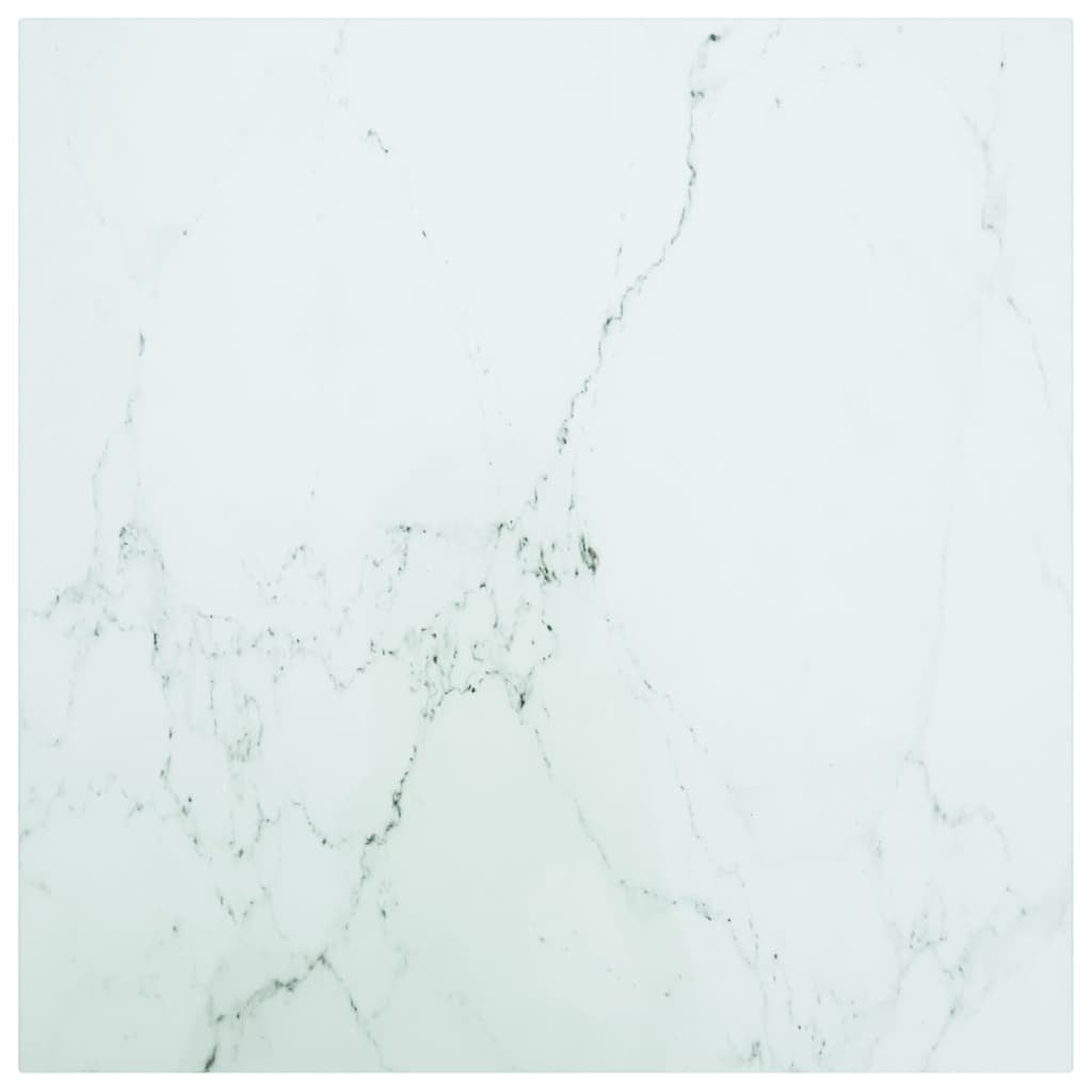 Table Top White 23.6"x23.6" 0.2" Tempered Glass with Marble Design