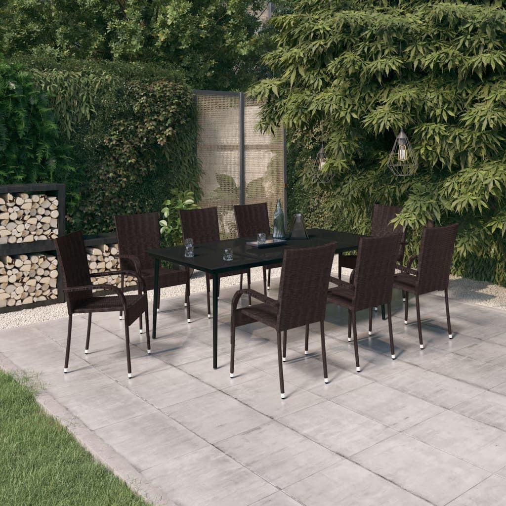 9 Piece Patio Dining Set Brown and Black