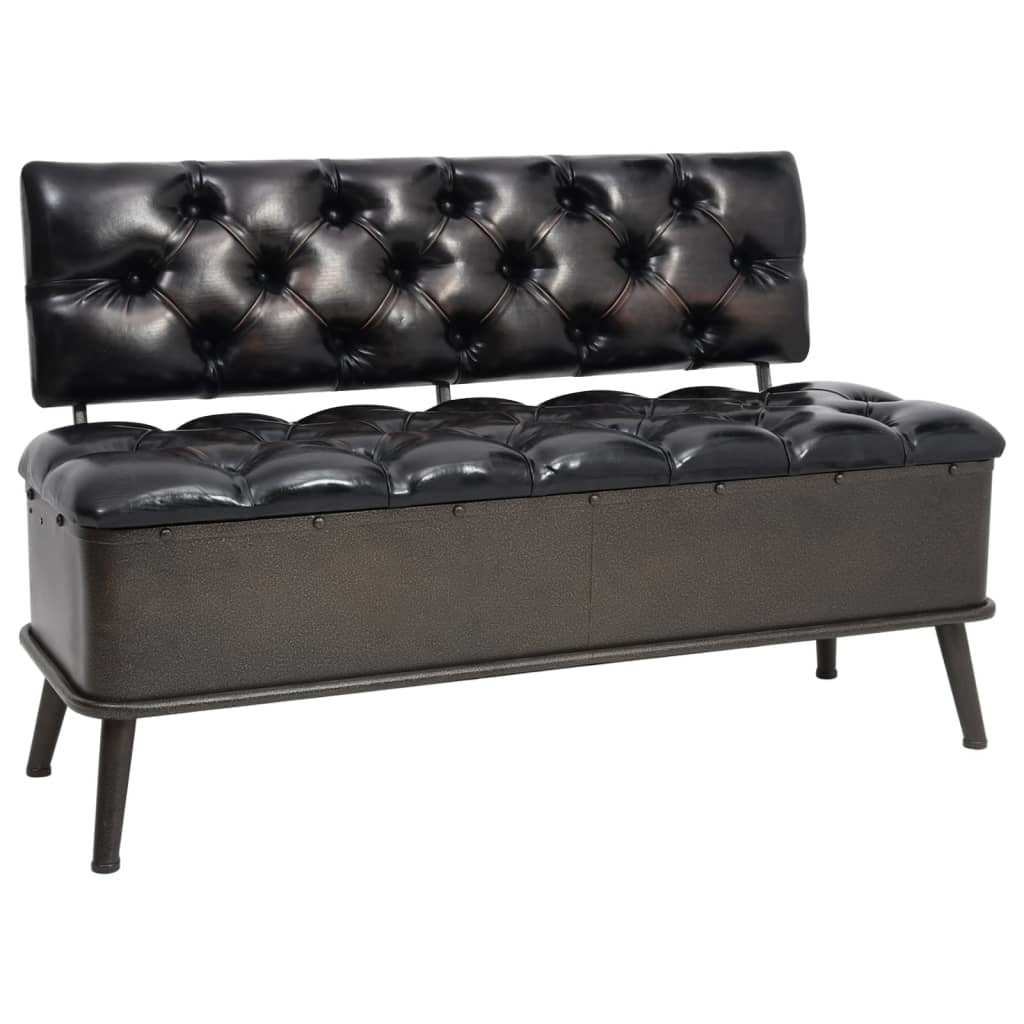 Storage Bench with Backrest 43.3" Black Faux Leather