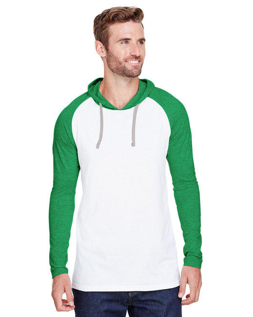 Men's Hooded Raglan Long Sleeve Fine Jersey T-Shirt - B WH/ VN HTH/ WH - S