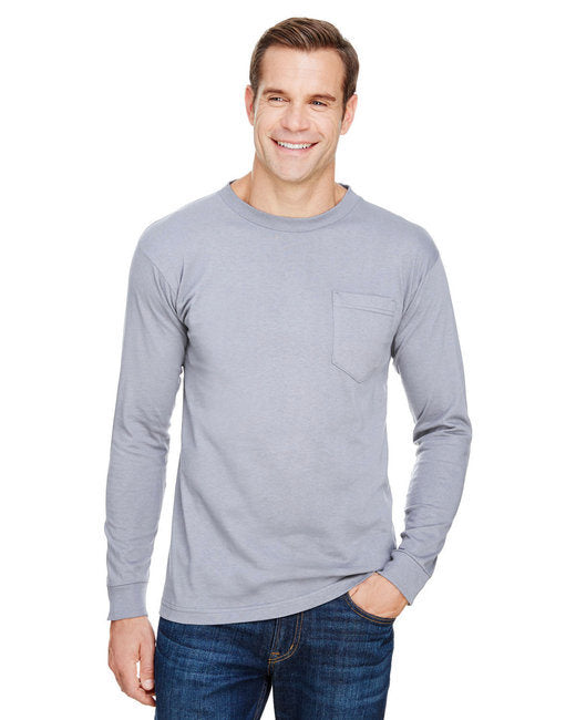 Unisex Union-Made Long-Sleeve Pocket Crew T-Shirt - ASH - S