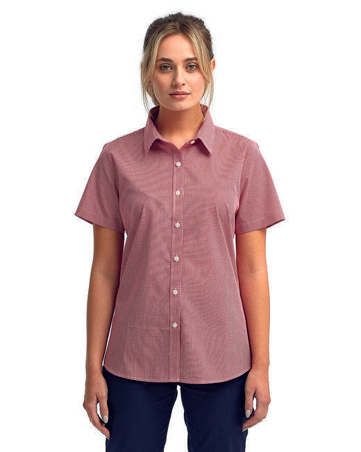 Ladies' Microcheck Gingham Short-Sleeve Cotton Shirt - BLACK/ WHITE - 2XL