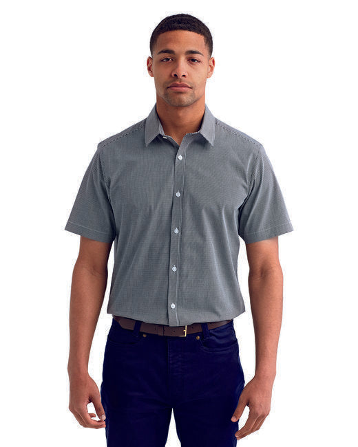 Mens Microcheck Gingham Short-Sleeve Cotton Shirt - BLACK/ WHITE - 2XL