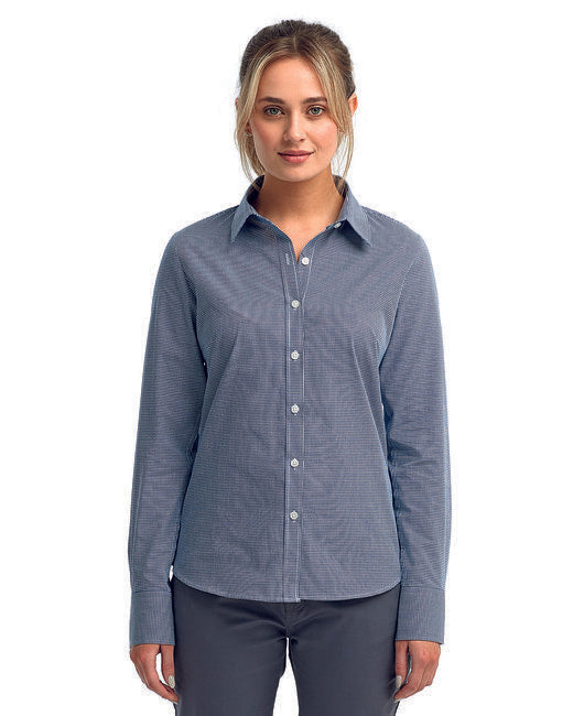 Ladies' Microcheck Gingham Long-Sleeve Cotton Shirt - BLACK/ WHITE - 2XL