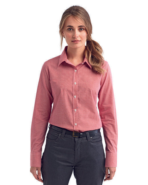 Ladies' Microcheck Gingham Long-Sleeve Cotton Shirt - BLACK/ WHITE - 2XL