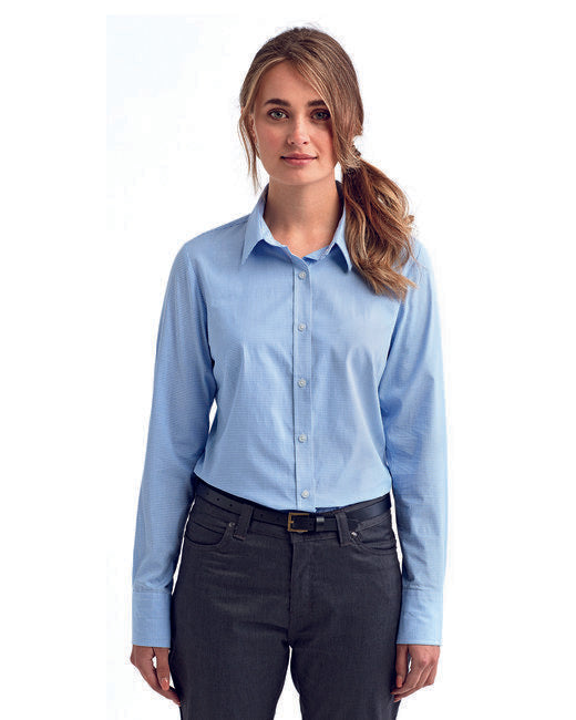 Ladies' Microcheck Gingham Long-Sleeve Cotton Shirt - BLACK/ WHITE - 2XL