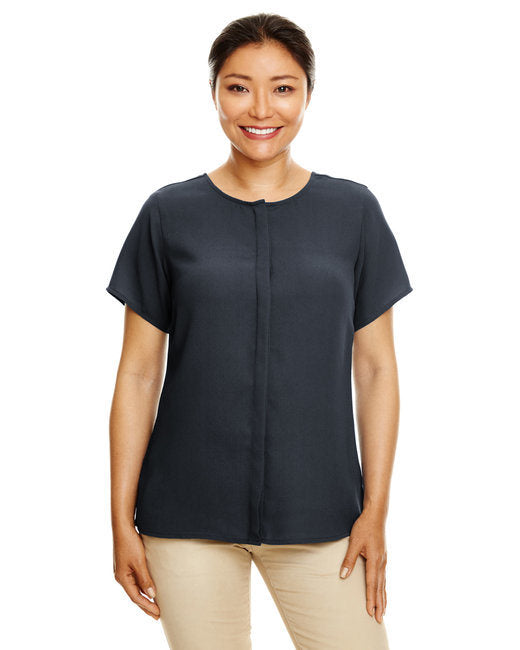 Ladies' Perfect Fit™ Short-Sleeve Crepe Blouse - BLACK - XS
