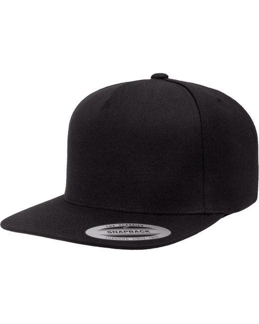 Adult 5-Panel Structured Flat Visor Classic Snapback Cap - BLACK - OS