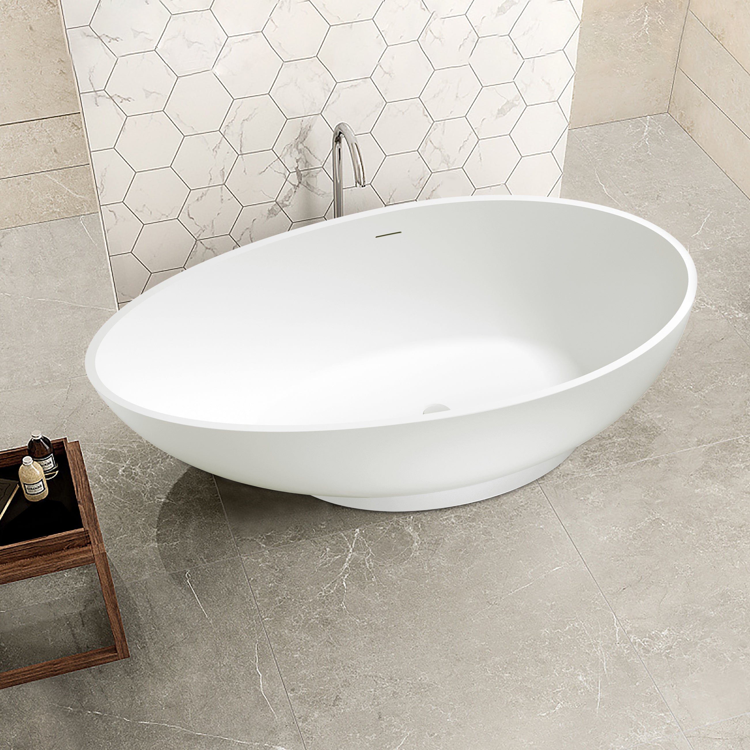 70 inch stone resin solid surface egg shape freestanding bathtub for the bathroom