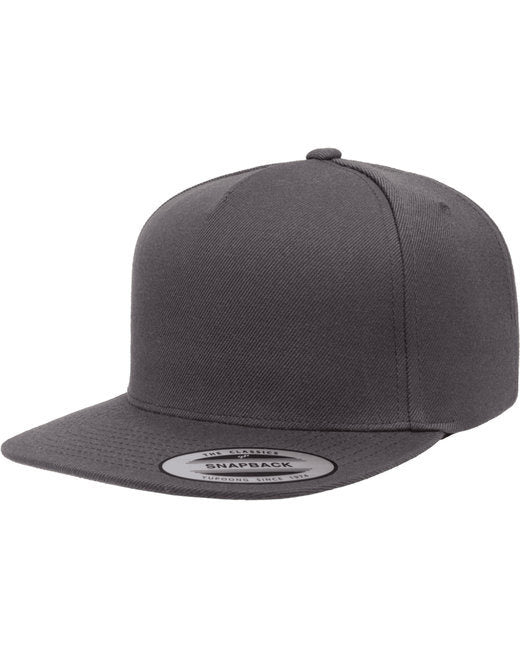 Adult 5-Panel Structured Flat Visor Classic Snapback Cap - BLACK - OS