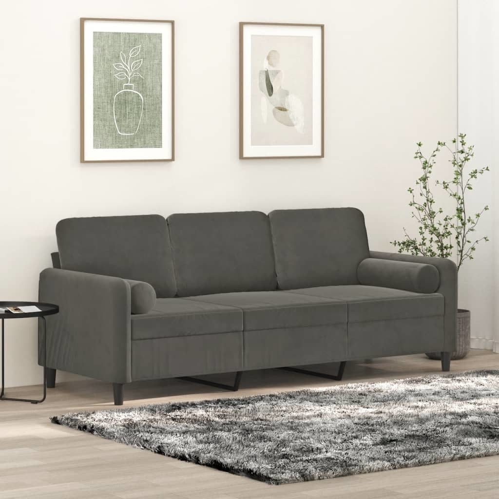 3-Seater Sofa with Pillows&Cushions Dark Gray 70.9" Velvet