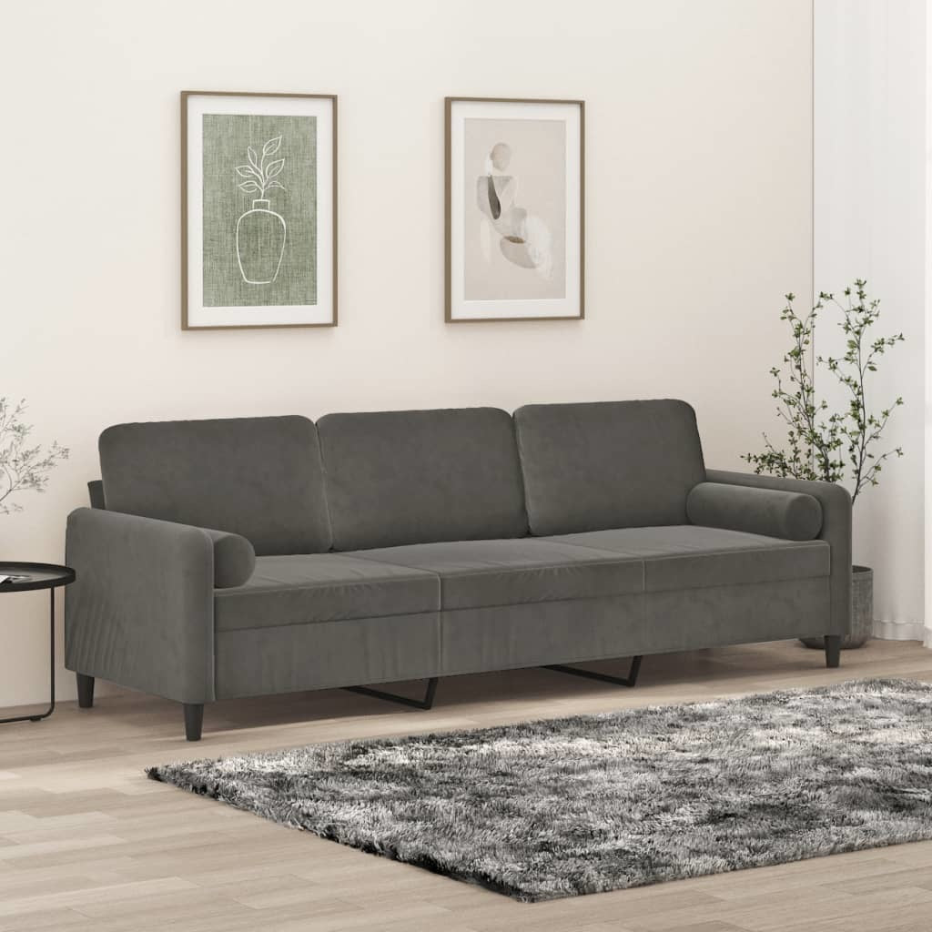 3-Seater Sofa with Pillows&Cushions Dark Gray 82.7" Velvet