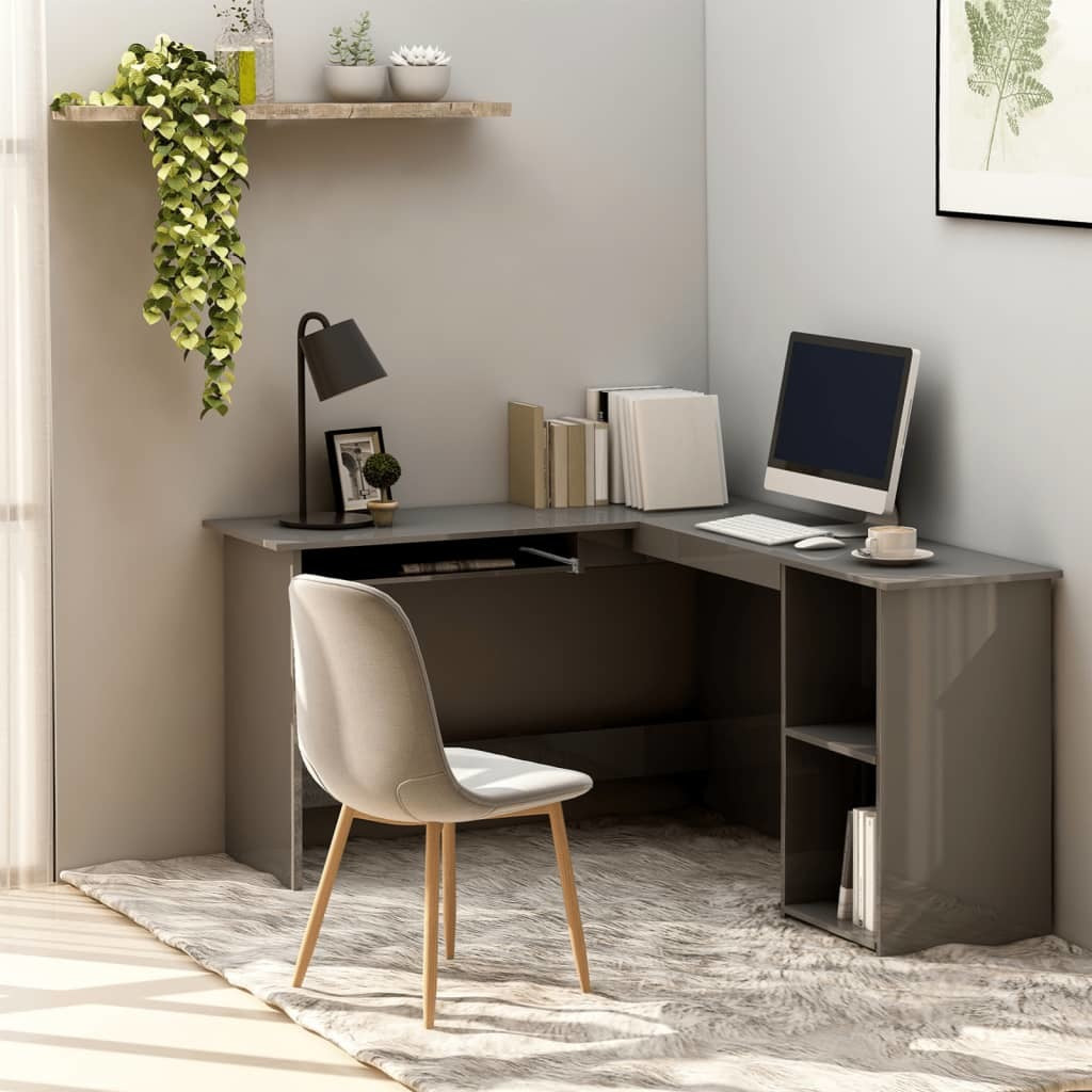 L-Shaped Corner Desk High Gloss Gray 47.2" x 55.1" x 29.5" Engineered Wood