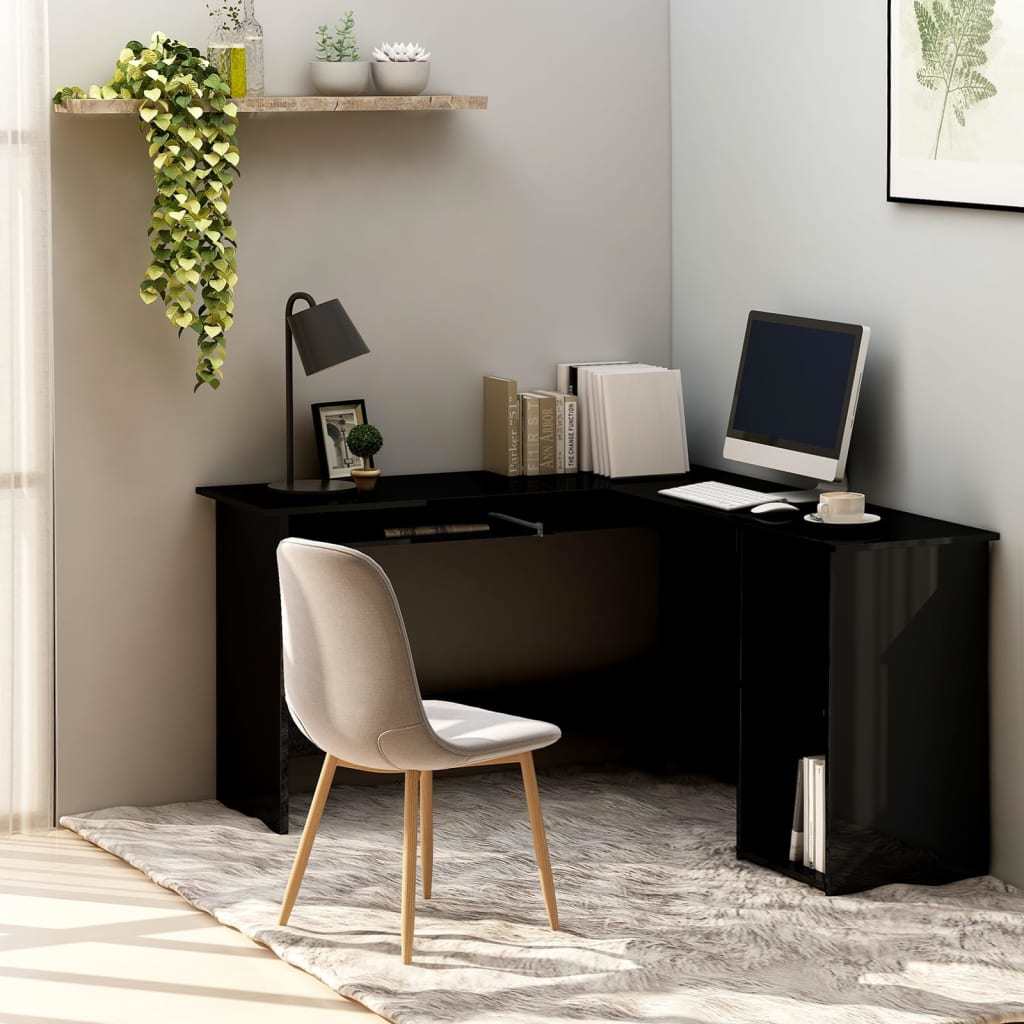 L-Shaped Corner Desk High Gloss Black 47.2" x 55.1" x 29.5" Engineered Wood