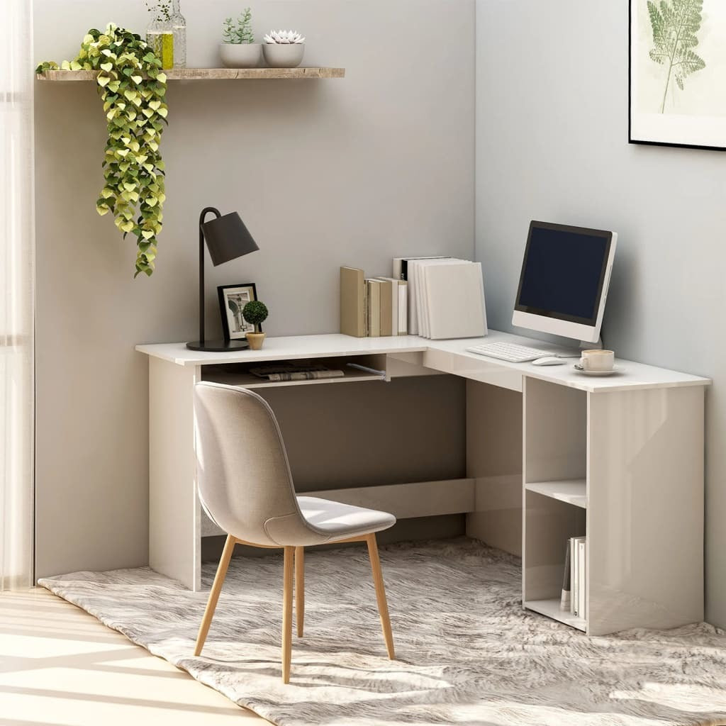 L-Shaped Corner Desk High Gloss White 47.2" x 55.1" x 29.5" Engineered Wood