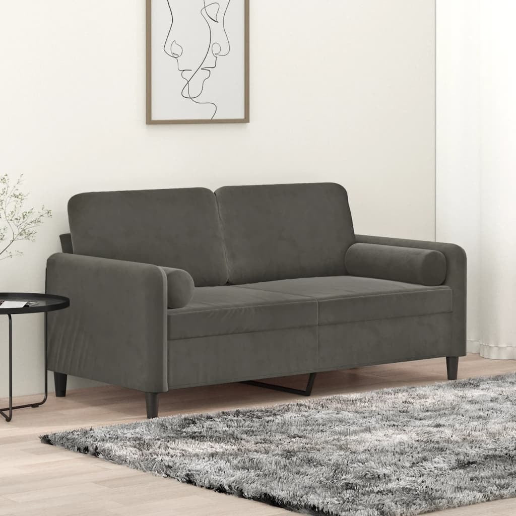 2-Seater Sofa with Pillows&Cushions Dark Gray 55.1" Velvet