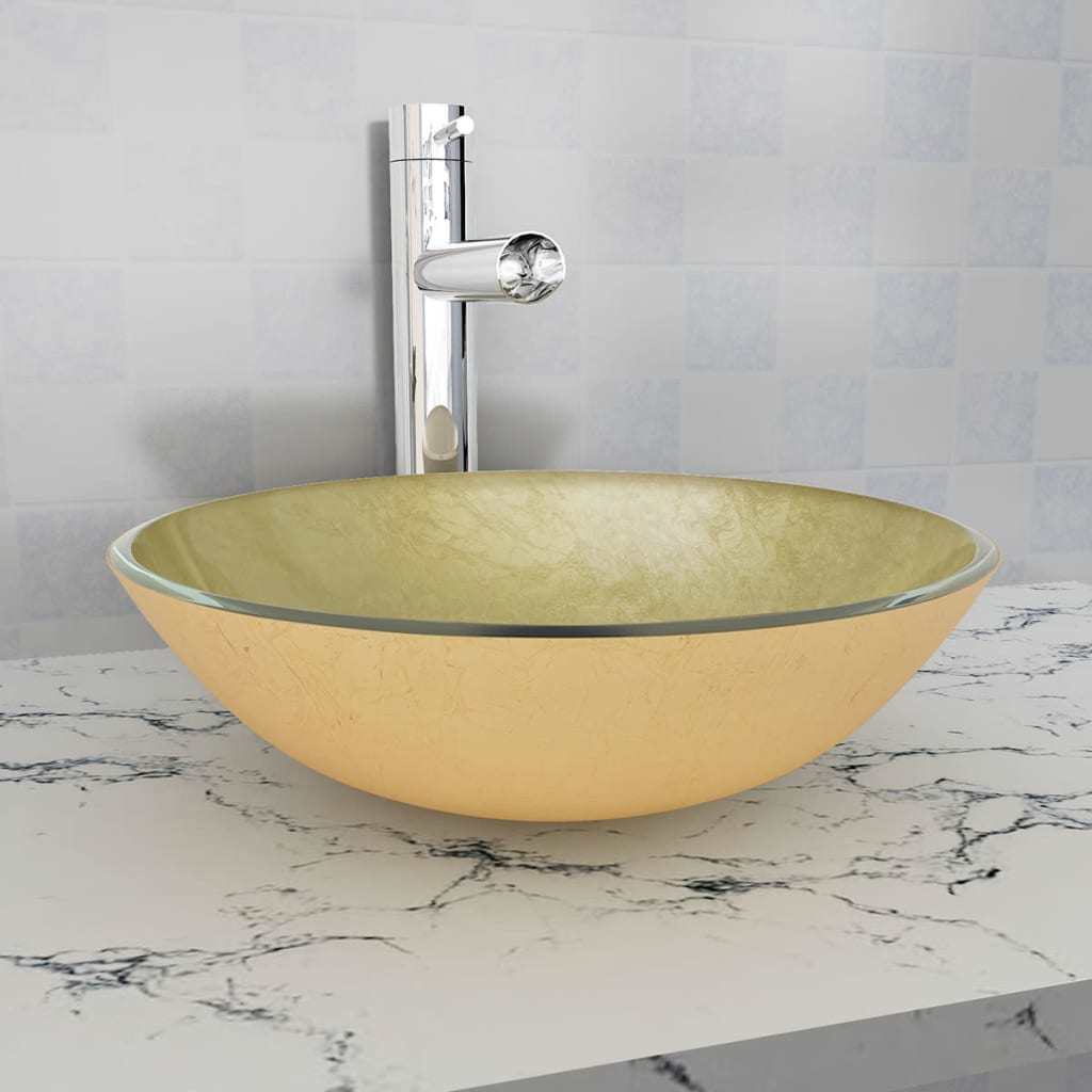 Basin Tempered Glass 16.5" Gold