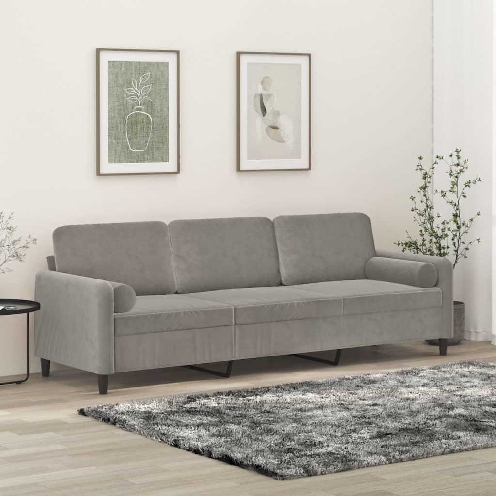 3-Seater Sofa with Pillows&Cushions Light Gray 82.7" Velvet