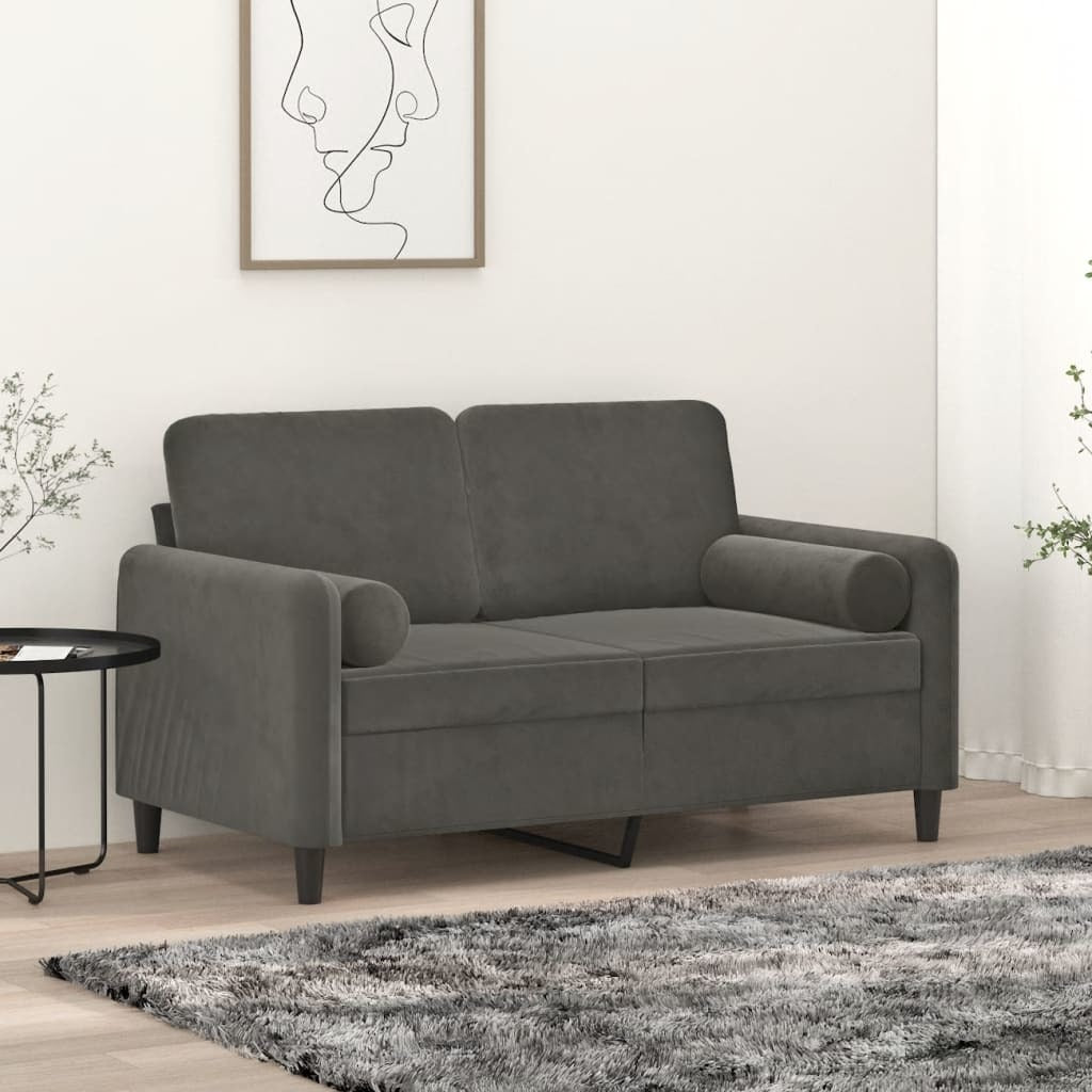 2-Seater Sofa with Pillows&Cushions Dark Gray 47.2" Velvet