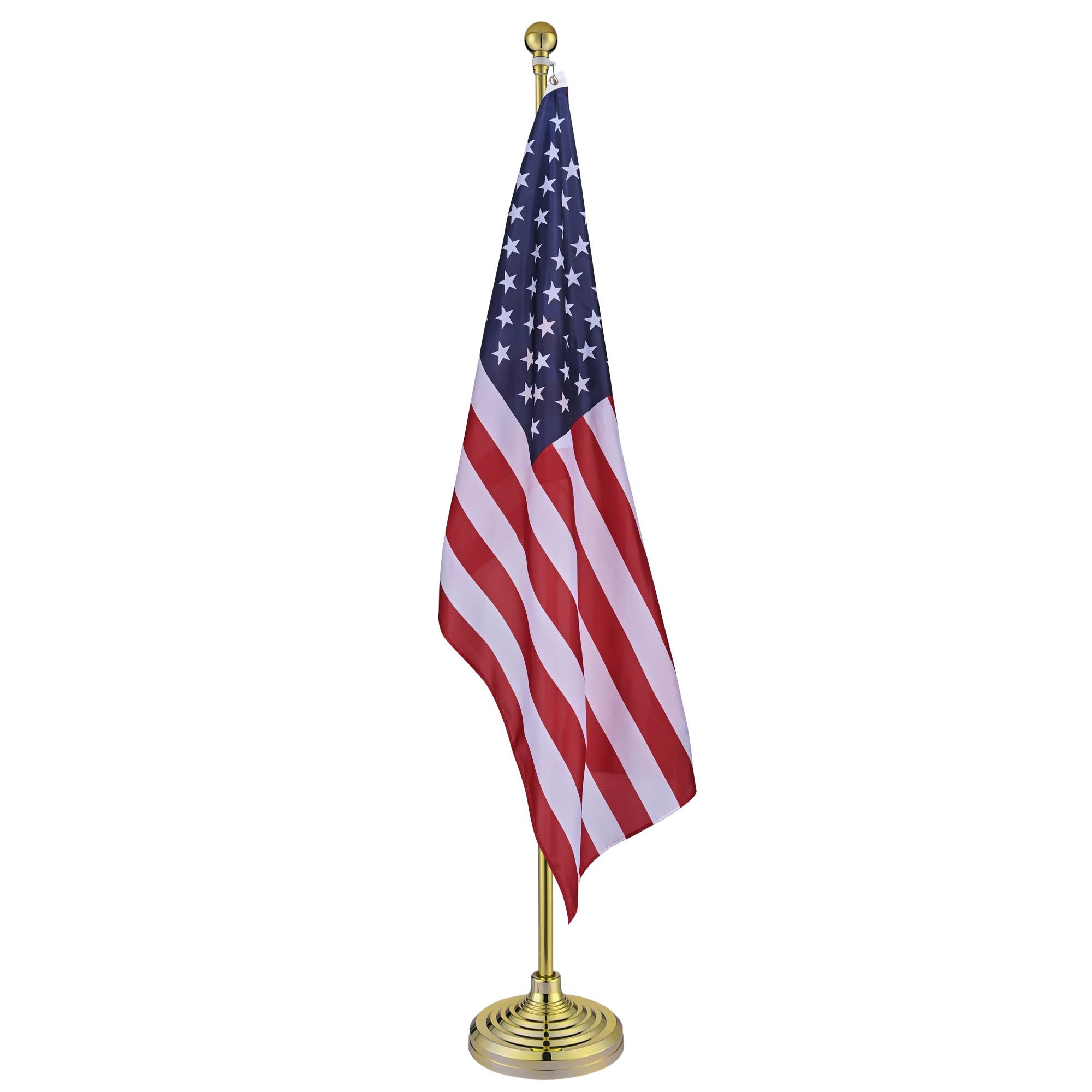 6FT Golden Telescoping Al Flag Pole With US Flag & Ball
