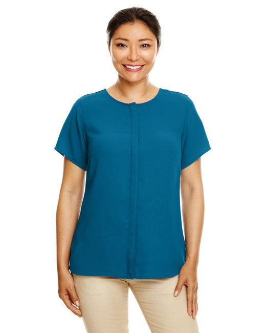 Ladies' Perfect Fit™ Short-Sleeve Crepe Blouse - BLACK - XS