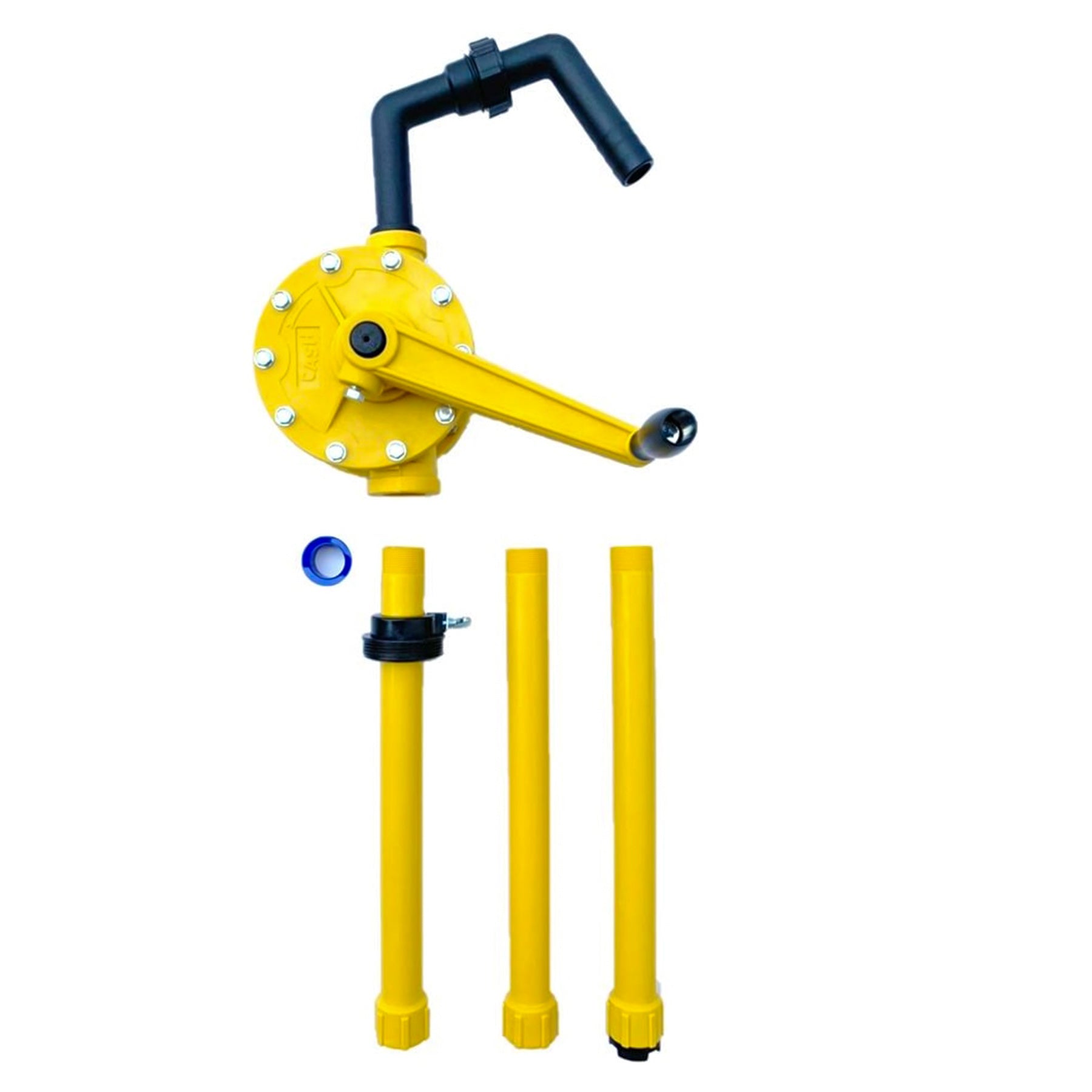 JAANHUEI RP90P Hand Rotary Drum Pump PP Hand Pump Oil Fuel Transfer Patented in Taiwan Yellow 51.9 inches (132 cm) PP FKM Seals 9.4 oz. (280 cc) Per R