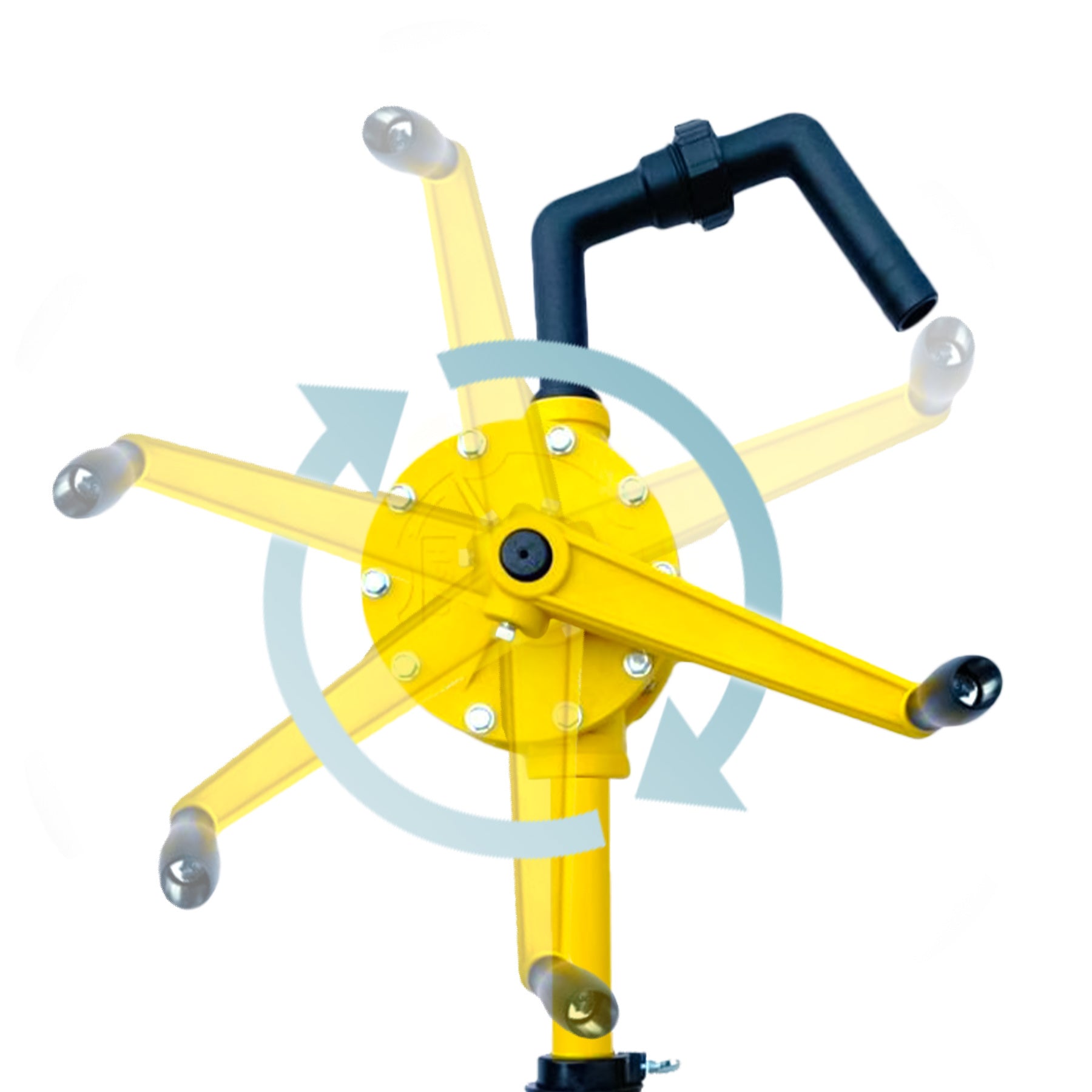 JAANHUEI RP90P Hand Rotary Drum Pump PP Hand Pump Oil Fuel Transfer Patented in Taiwan Yellow 51.9 inches (132 cm) PP FKM Seals 9.4 oz. (280 cc) Per R