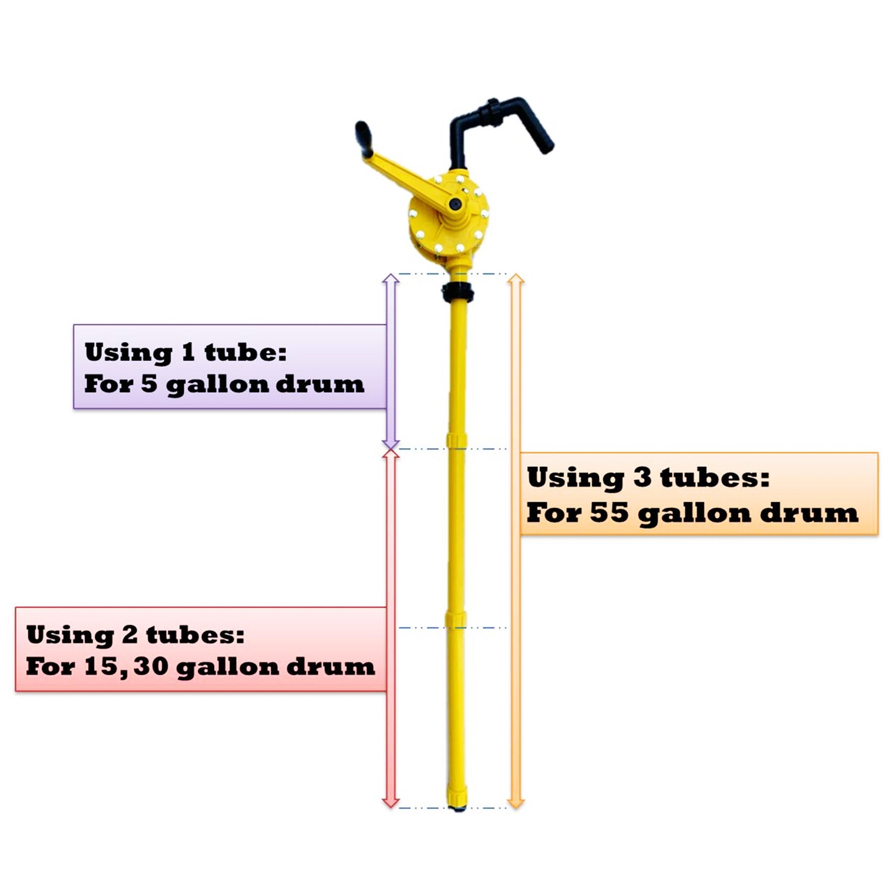 JAANHUEI RP90P Hand Rotary Drum Pump PP Hand Pump Oil Fuel Transfer Patented in Taiwan Yellow 51.9 inches (132 cm) PP FKM Seals 9.4 oz. (280 cc) Per R