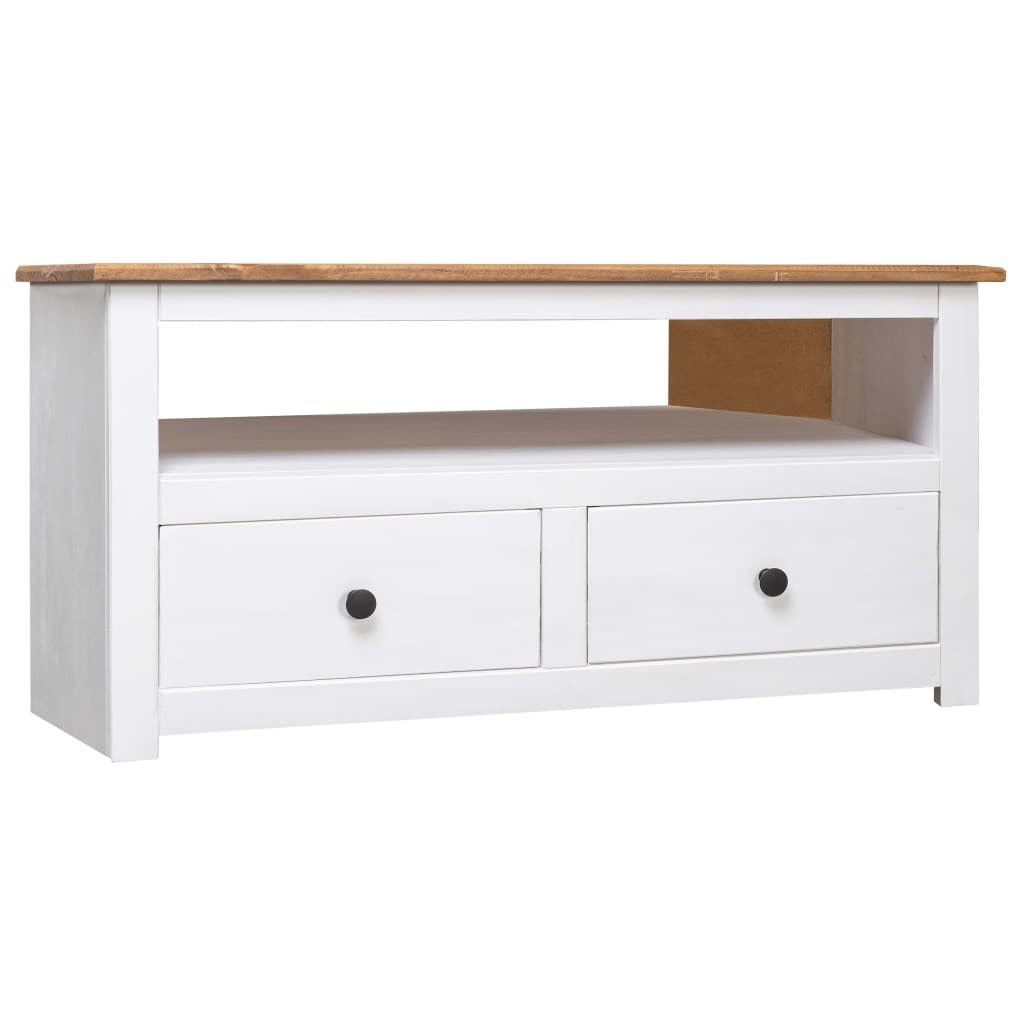 Corner TV Stand White 36.6"x19.3"x19.3" Solid Pine Panama Range