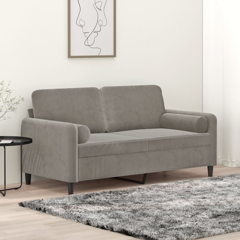 2-Seater Sofa with Pillows&Cushions Light Gray 55.1" Velvet