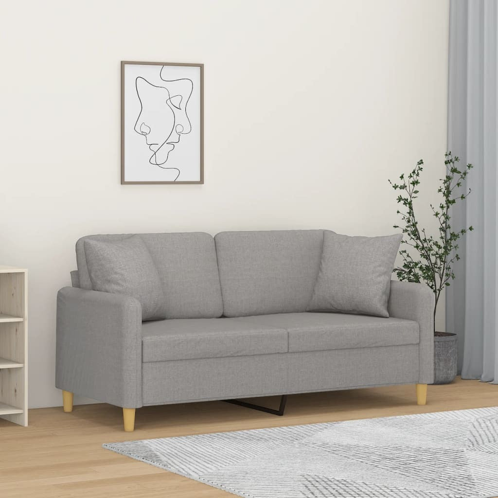 2-Seater Sofa with Pillows&Cushions Light Gray 55.1" Fabric