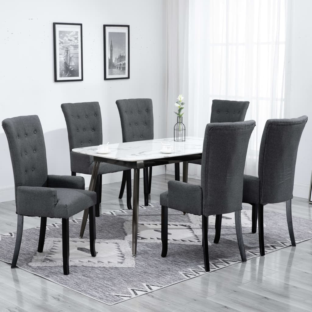 Dining Chairs with Armrests 6 pcs Dark Gray Fabric