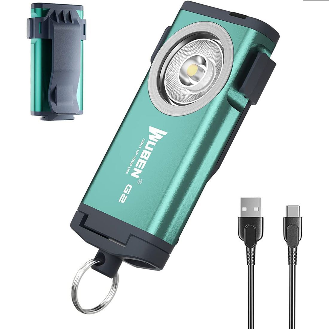 G2 mini flashlight key chain,5 modes small Led flashlight, EDC key chain brightest flashlight magnetic cap clip.green