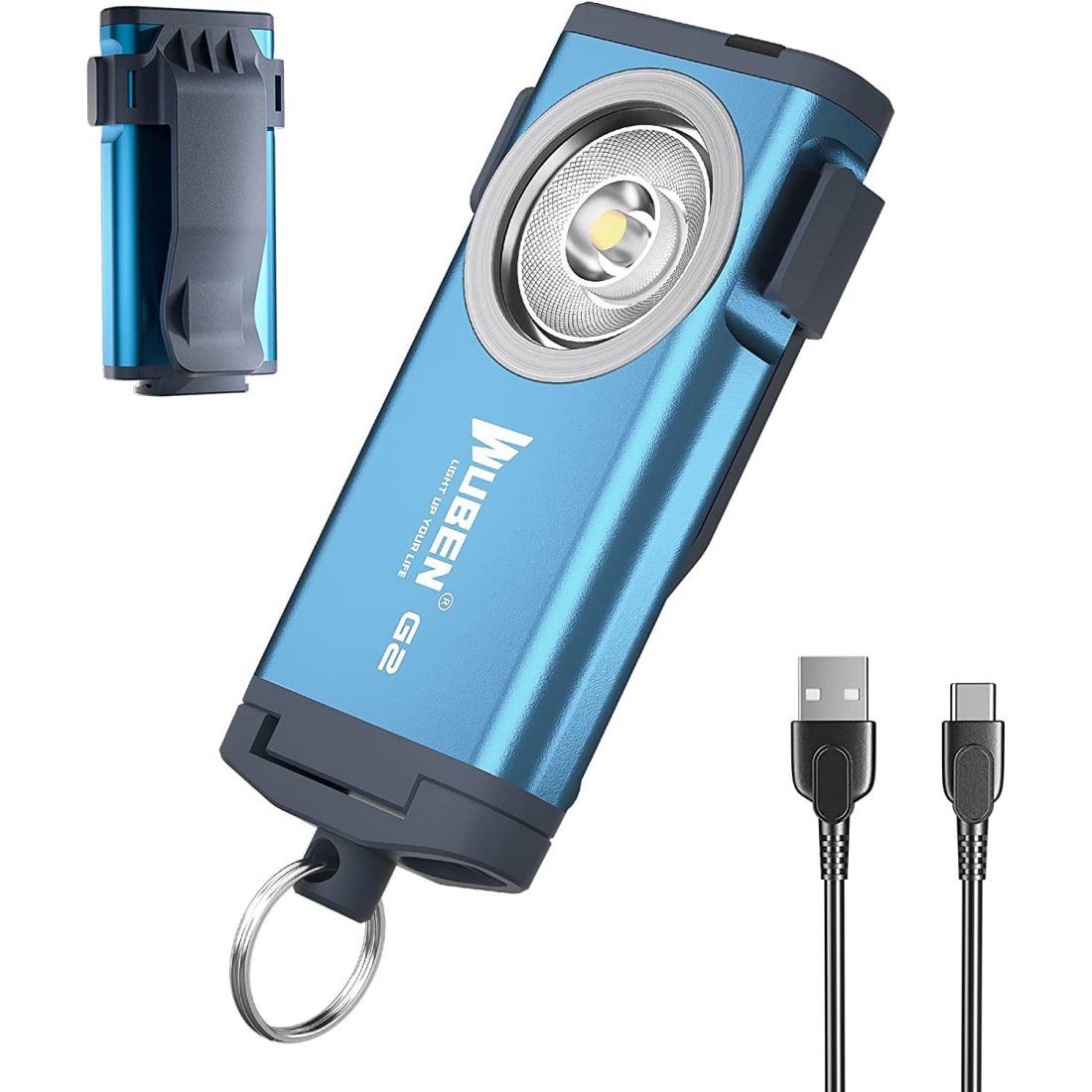 G2 mini flashlight key chain,5 modes small Led flashlight, EDC key chain brightest flashlight magnetic cap clip.blue