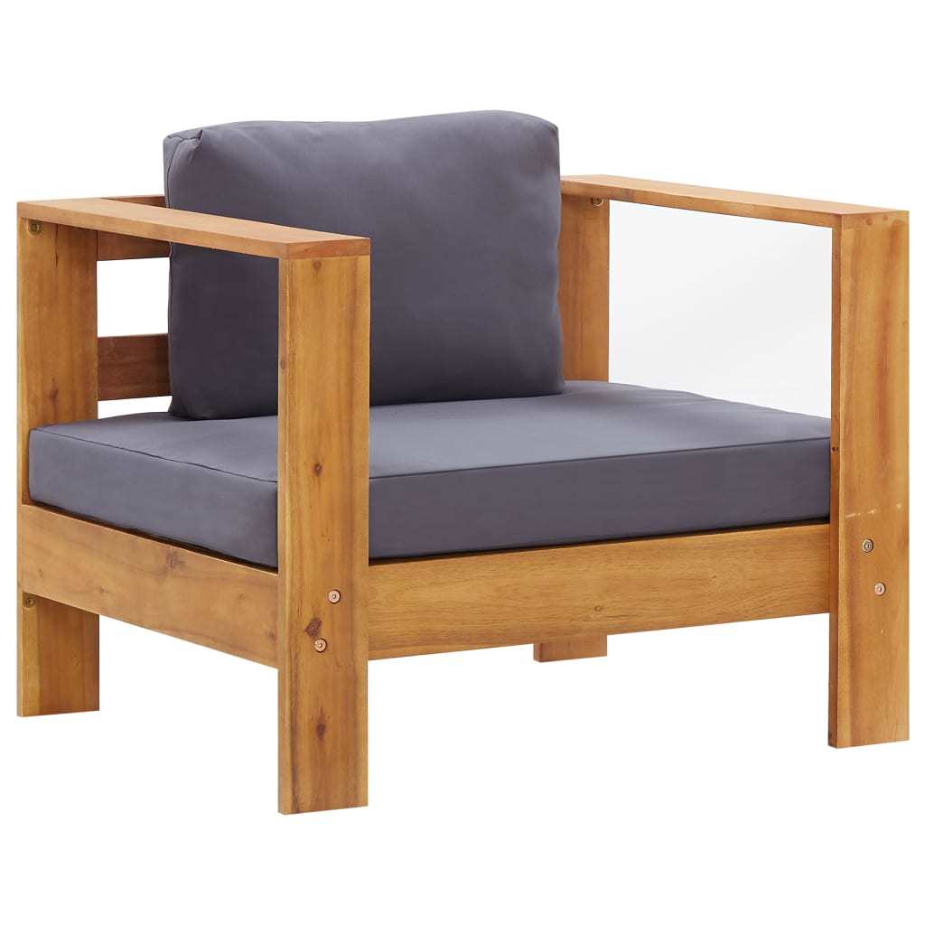 Patio Sofa Chair with Cushion Dark Gray Solid Acacia Wood