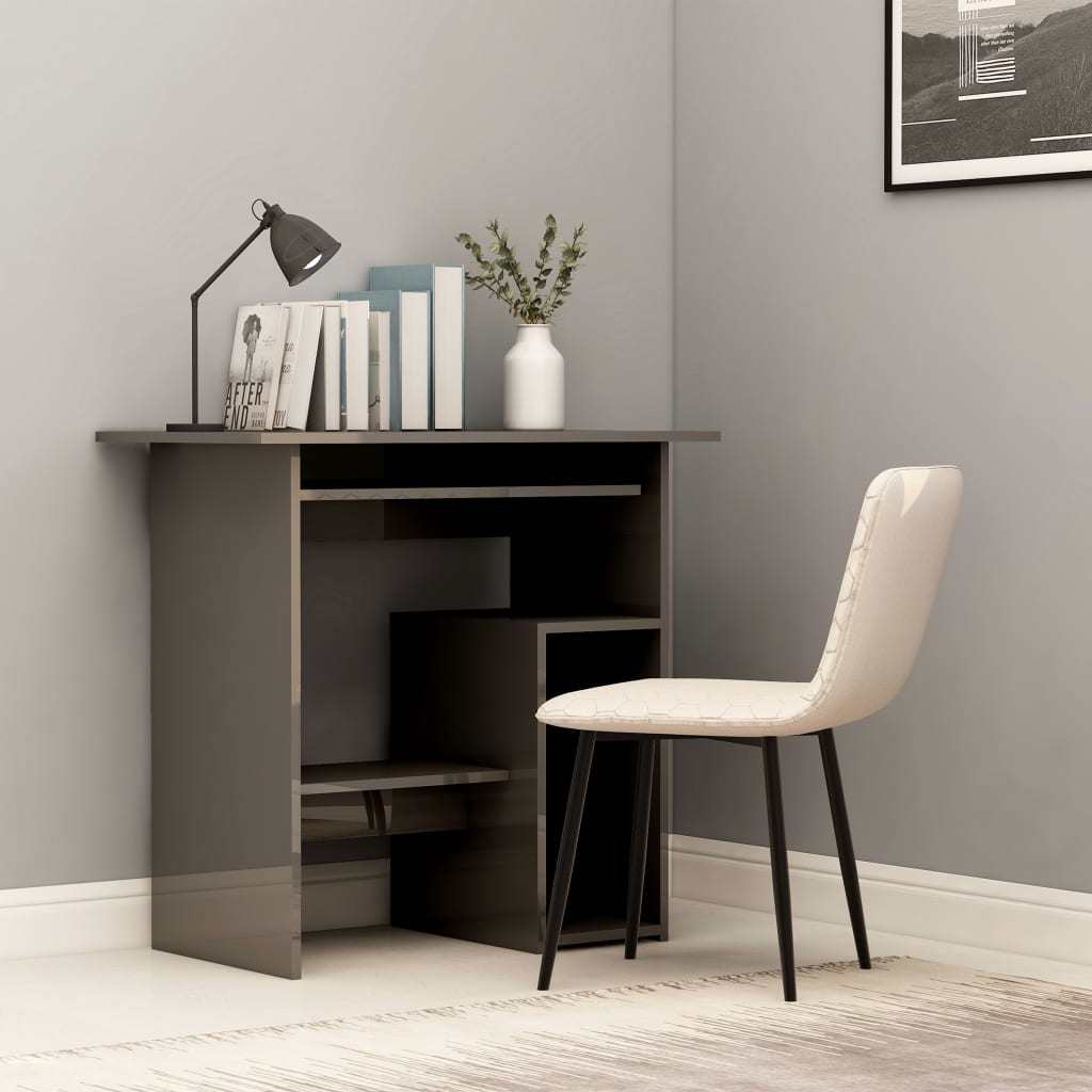 Desk High Gloss Gray 31.5" x 17.7" x 29.1" Engineered Wood