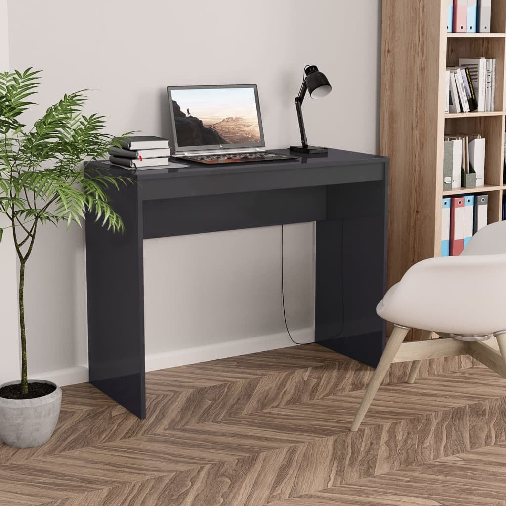 Desk High Gloss Gray 35.4" x 15.7" x 28.3" Engineered Wood