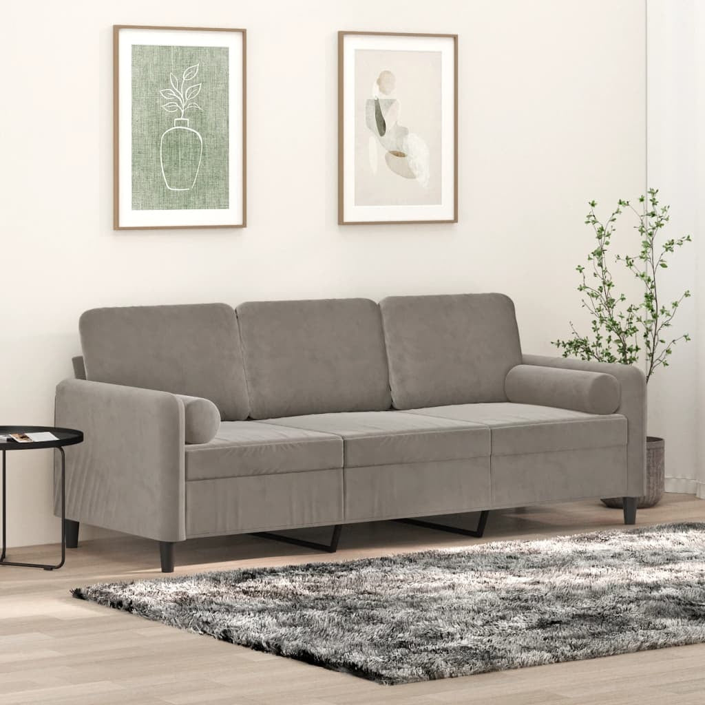 3-Seater Sofa with Pillows&Cushions Light Gray 70.9" Velvet